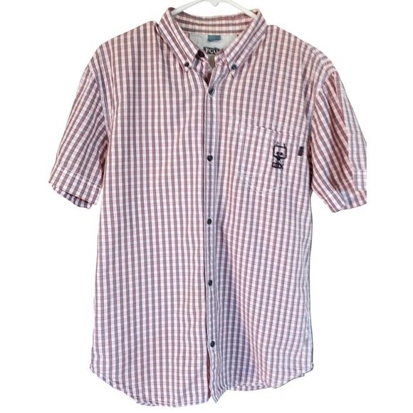 FCUK Woven Shirt Cotton Plaid White Gray Red Button Up‎ Pocket Mens Size Small - Picture 1 of 10